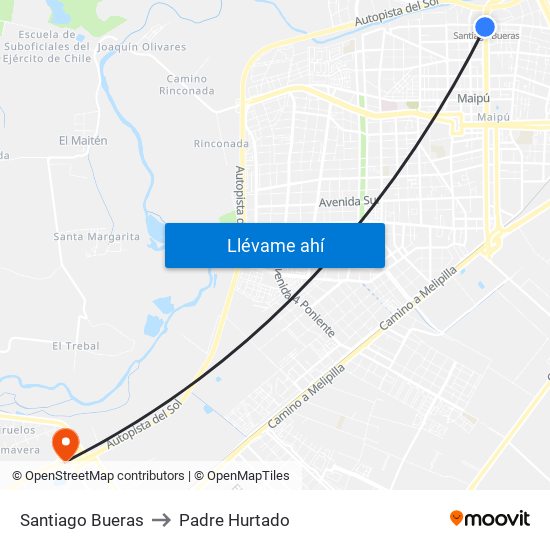 Santiago Bueras to Padre Hurtado map