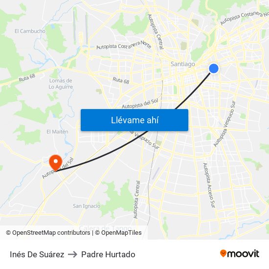 Inés De Suárez to Padre Hurtado map