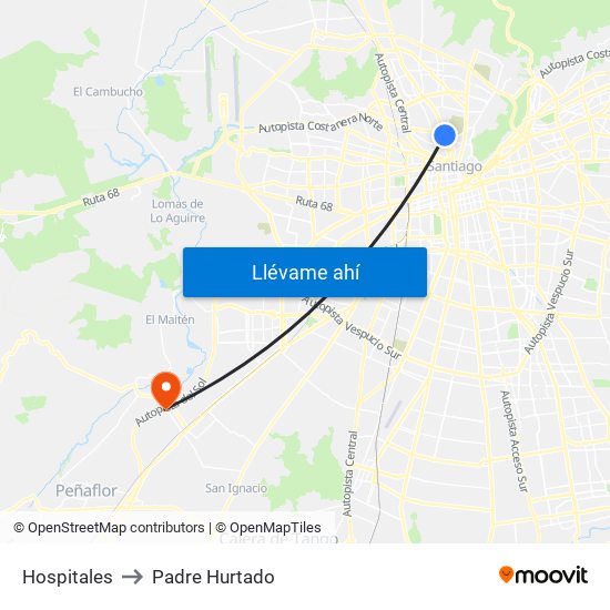 Hospitales to Padre Hurtado map