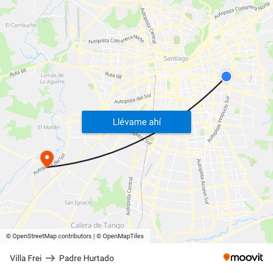 Villa Frei to Padre Hurtado map