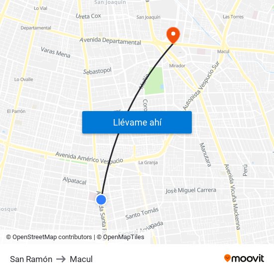 San Ramón to Macul map