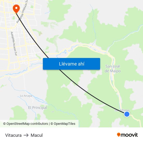 Vitacura to Macul map