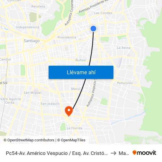 Pc54-Av. Américo Vespucio / Esq. Av. Cristóbal Colón to Macul map