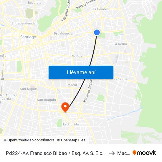 Pd224-Av. Francisco Bilbao / Esq. Av. S. Elcano to Macul map