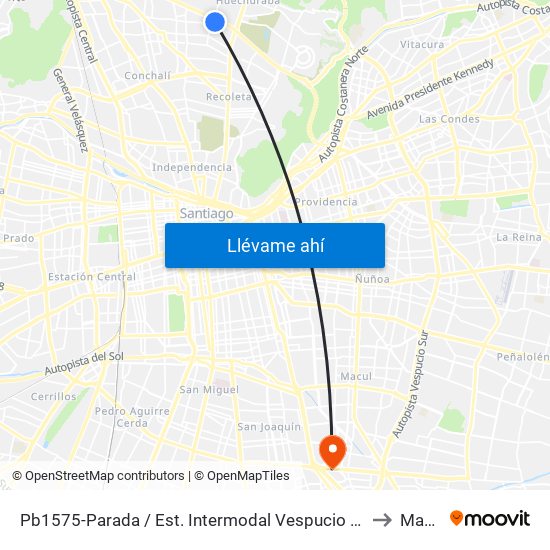 Pb1575-Parada / Est. Intermodal Vespucio Norte to Macul map