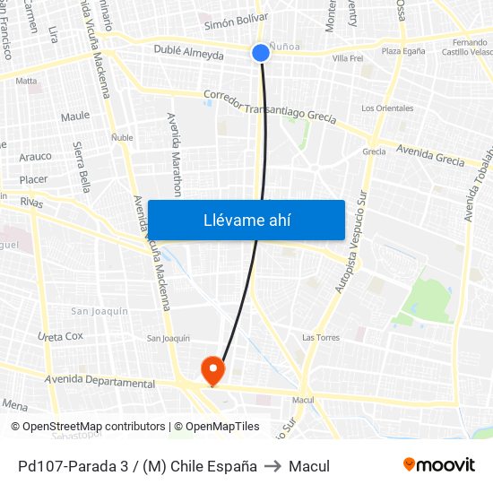 Pd107-Parada 3 / (M) Chile España to Macul map