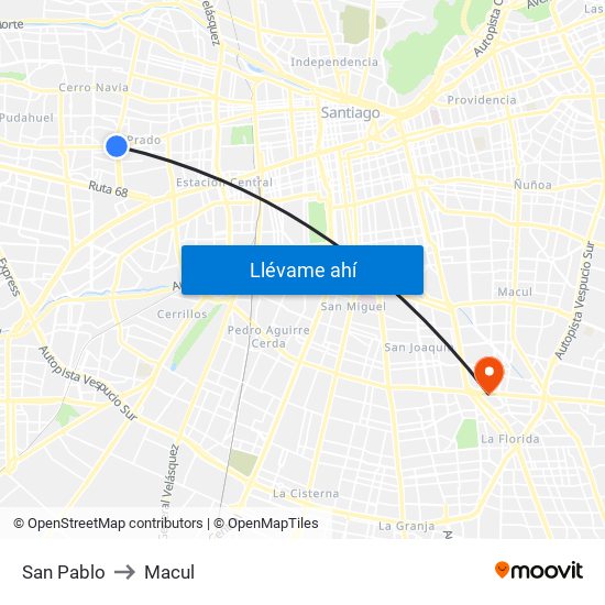 San Pablo to Macul map