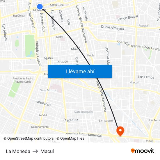 La Moneda to Macul map