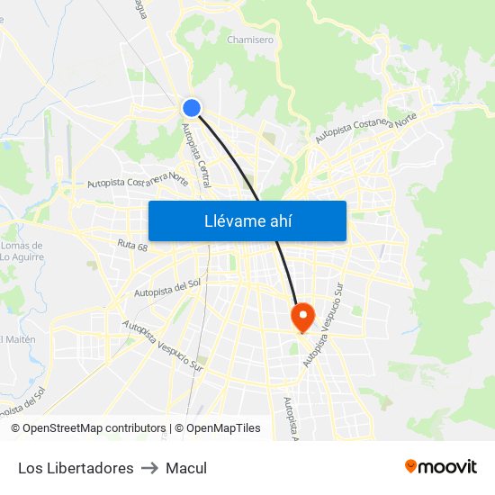 Los Libertadores to Macul map