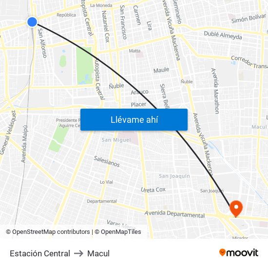 Estación Central to Macul map