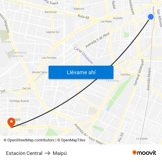 Estación Central to Maipú map