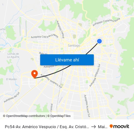 Pc54-Av. Américo Vespucio / Esq. Av. Cristóbal Colón to Maipú map