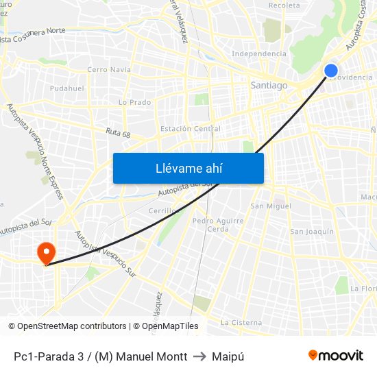 Pc1-Parada 3 / (M) Manuel Montt to Maipú map