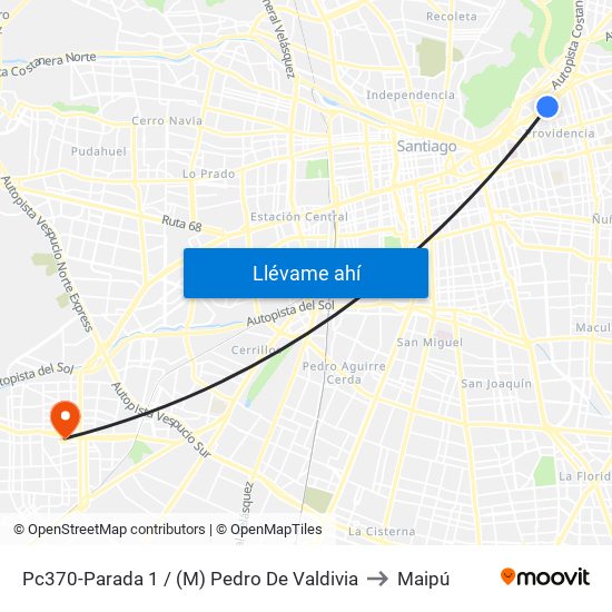 Pc370-Parada 1 / (M) Pedro De Valdivia to Maipú map