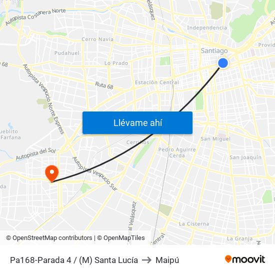 Pa168-Parada 4 / (M) Santa Lucía to Maipú map