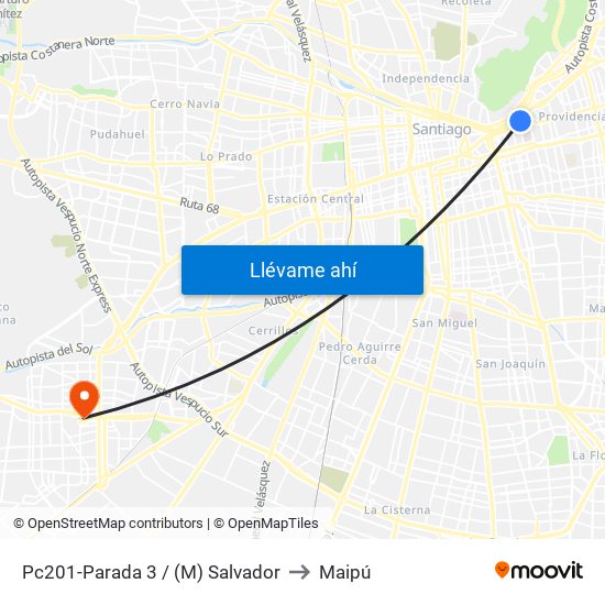 Pc201-Parada 3 / (M) Salvador to Maipú map