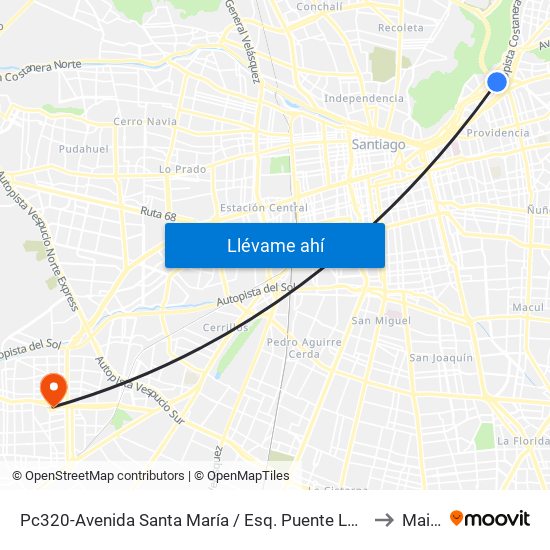 Pc320-Avenida Santa María / Esq. Puente Los Leones to Maipú map
