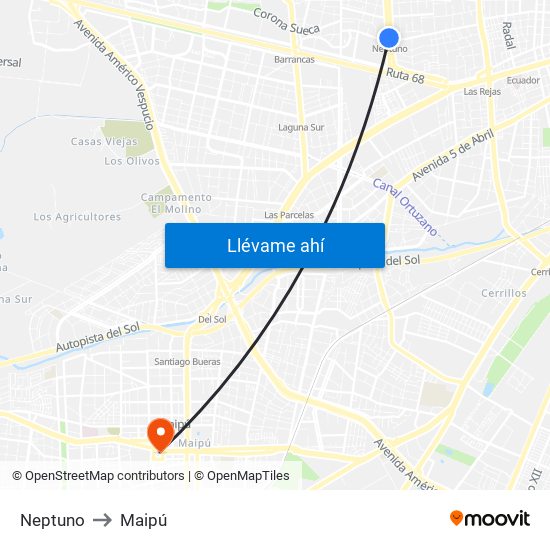 Neptuno to Maipú map