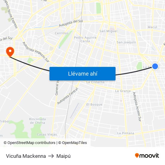 Vicuña Mackenna to Maipú map