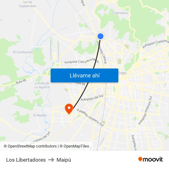 Los Libertadores to Maipú map