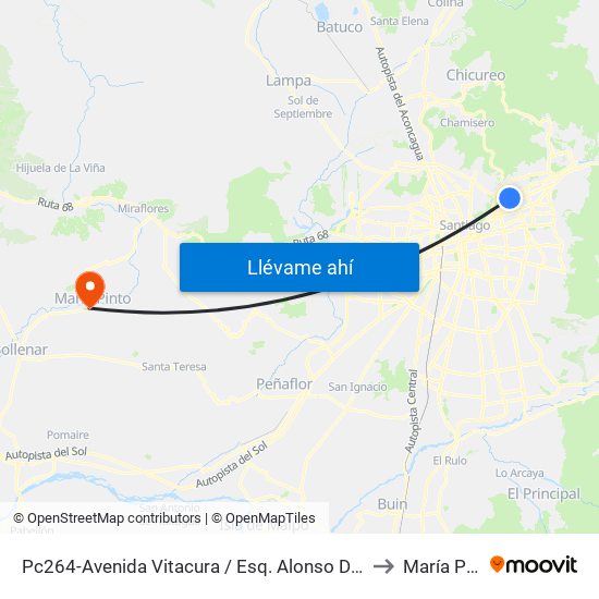 Pc264-Avenida Vitacura / Esq. Alonso De Córdova to María Pinto map
