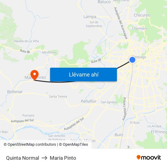Quinta Normal to María Pinto map