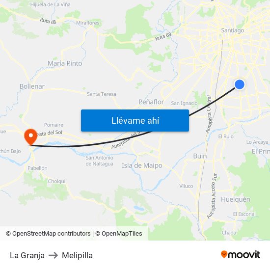 La Granja to Melipilla map