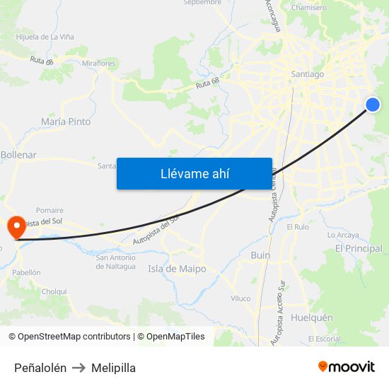 Peñalolén to Melipilla map