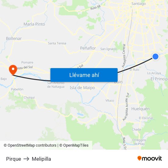 Pirque to Melipilla map