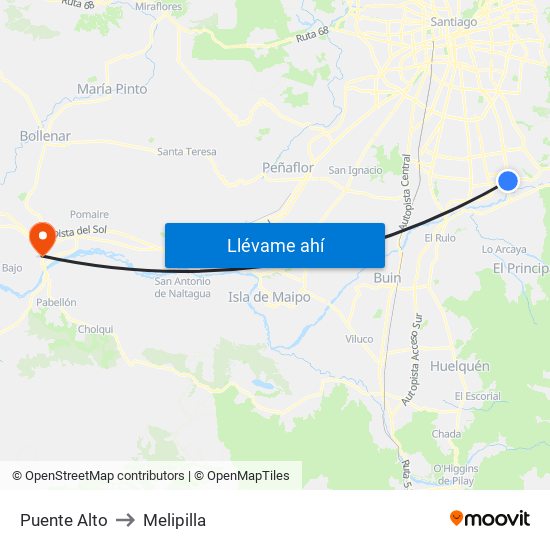 Puente Alto to Melipilla map
