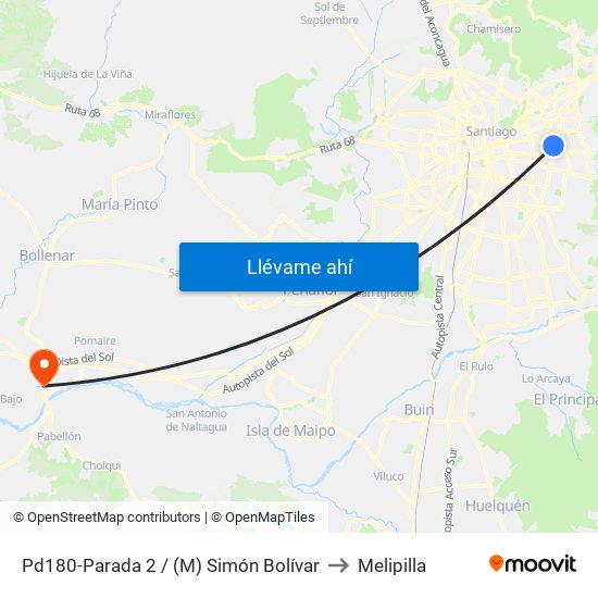 Pd180-Parada 2 / (M) Simón Bolívar to Melipilla map