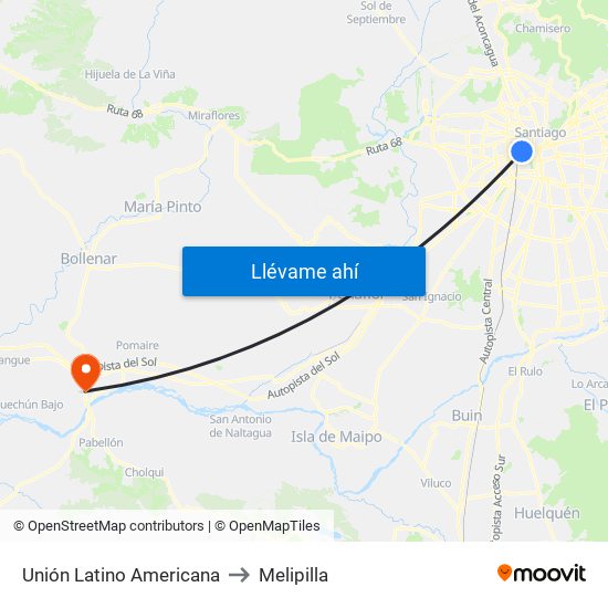 Unión Latino Americana to Melipilla map