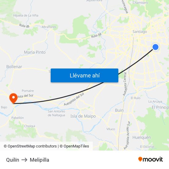 Quilín to Melipilla map