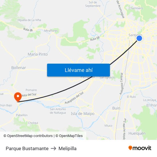 Parque Bustamante to Melipilla map