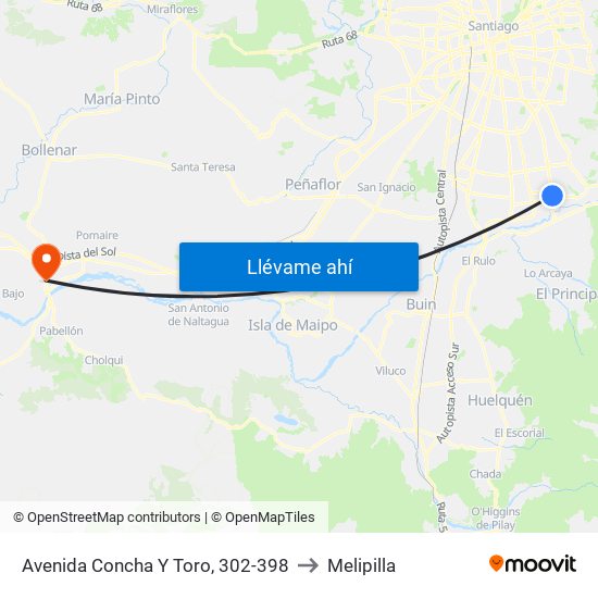 Avenida Concha Y Toro, 302-398 to Melipilla map