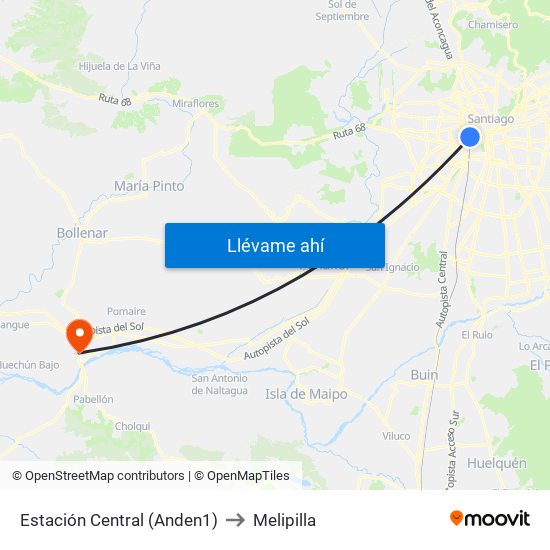 Estación Central (Anden1) to Melipilla map