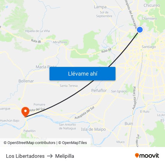 Los Libertadores to Melipilla map