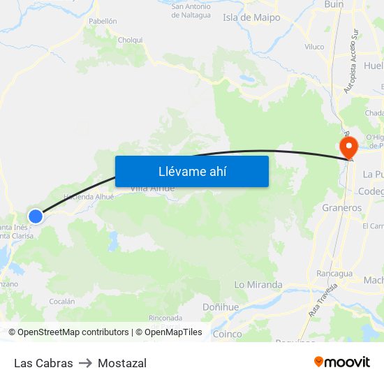 Las Cabras to Mostazal map