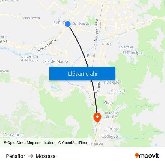 Peñaflor to Mostazal map
