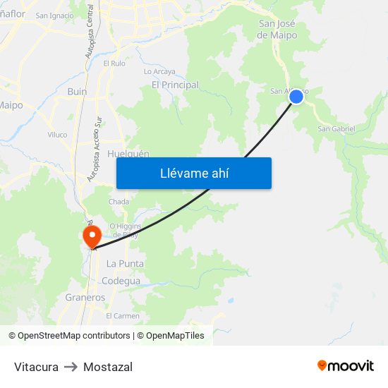 Vitacura to Mostazal map