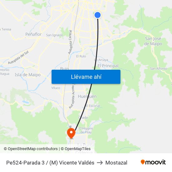 Pe524-Parada 3 / (M) Vicente Valdés to Mostazal map