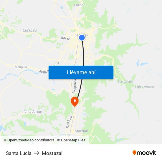 Santa Lucía to Mostazal map