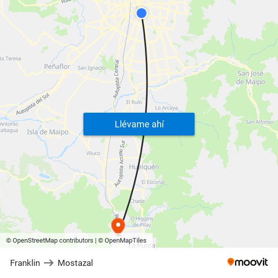 Franklin to Mostazal map