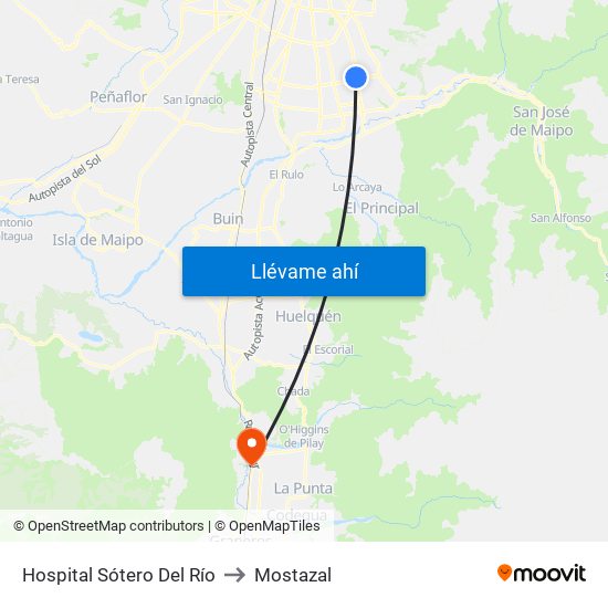 Hospital Sótero Del Río to Mostazal map
