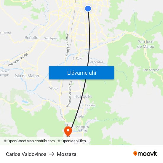 Carlos Valdovinos to Mostazal map