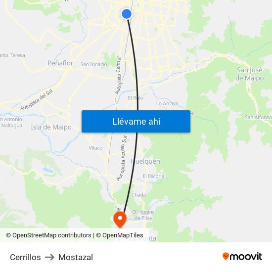 Cerrillos to Mostazal map