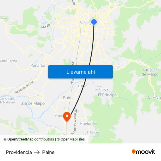 Providencia to Paine map