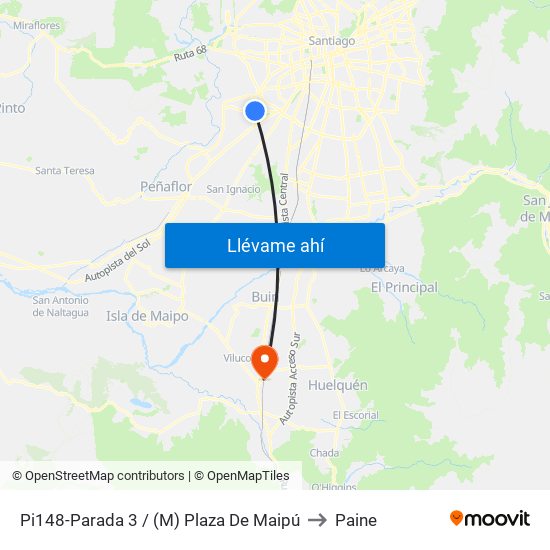 Pi148-Parada 3 / (M) Plaza De Maipú to Paine map