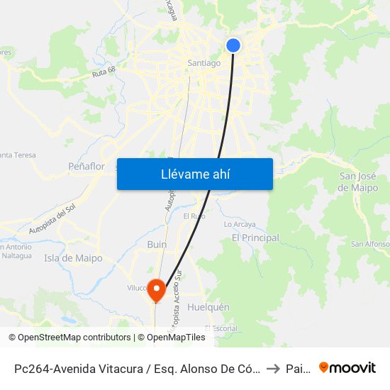 Pc264-Avenida Vitacura / Esq. Alonso De Córdova to Paine map