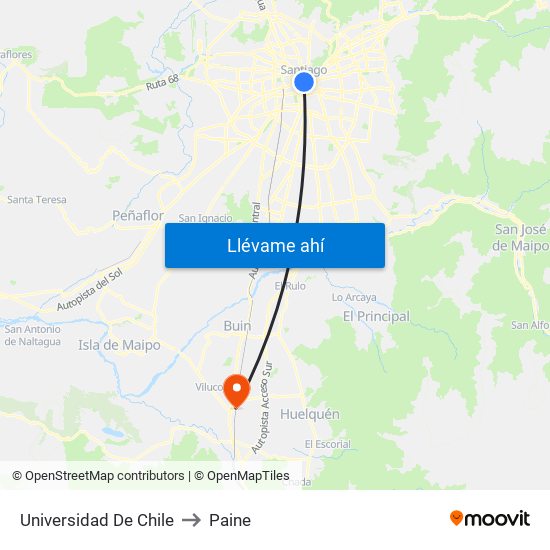 Universidad De Chile to Paine map